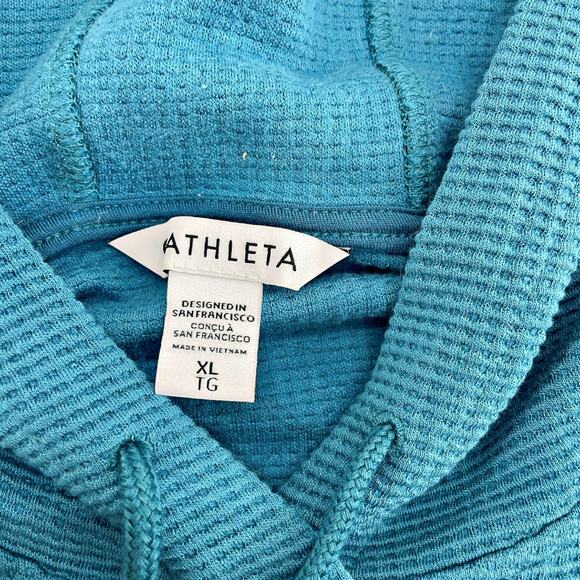 Athleta Teal Blue Balance Waffle Hoodie Weave Pullover Womens XL X-LARGE - Picture 3 of 4